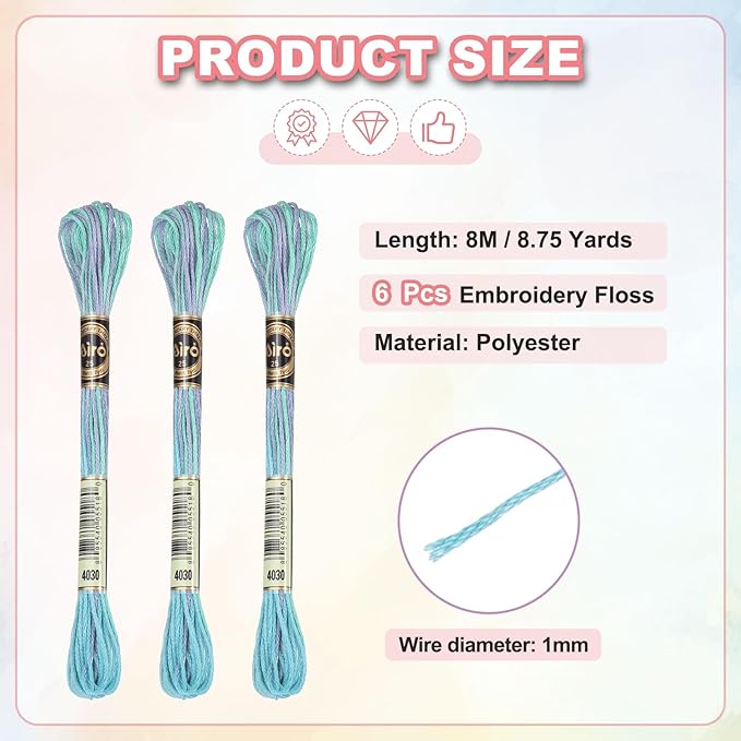 PATIKIL 6 Skeins Embroidery Floss, Polyester Embroidery Threads Bracelets String for Cross-Stitch Hand Embroidery, Green Purple