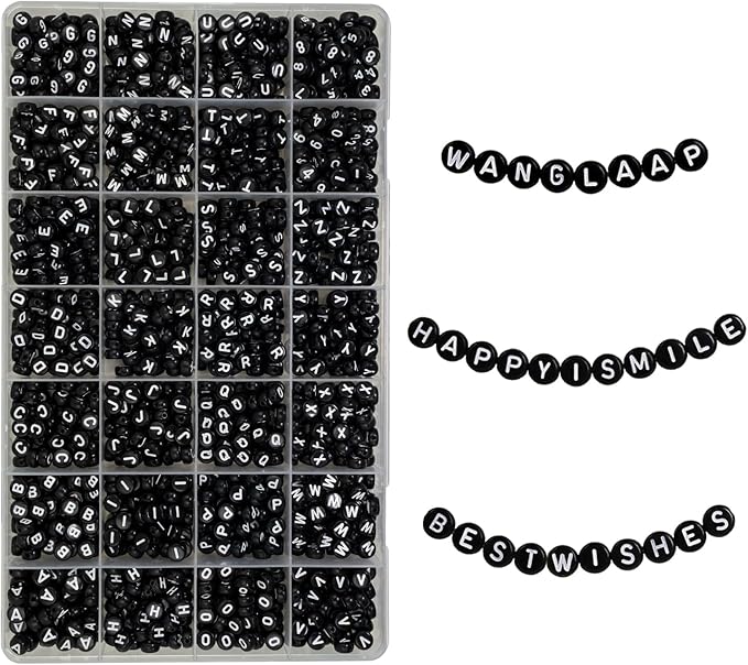 1450Pcs Acrylic 4x7mm Round Letter Beads and Number Beads Kits Alphabet A-Z 0-9 for Friendship Bracelets Making Jewelry (Black and Numbers)