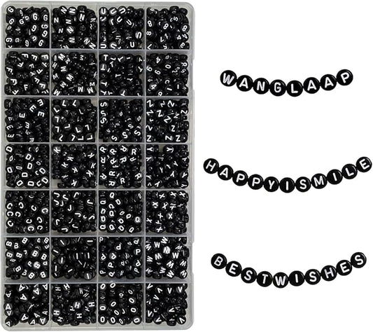 1450Pcs Acrylic 4x7mm Round Letter Beads and Number Beads Kits Alphabet A-Z 0-9 for Friendship Bracelets Making Jewelry (Black and Numbers)