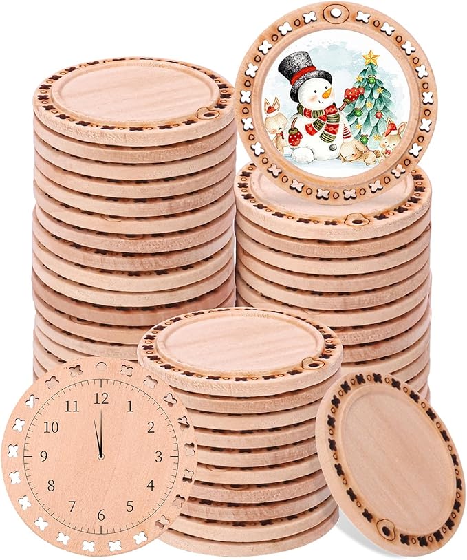kukmakri 50 PCS Natural Wood Slices - 2.2 Inch Unfinished Wood Discs Craft Kit, Predrilled with Hole Wooden Circles, Ideal for Christmas Ornaments, DIY Wooden Crafts, and Handmade Art Supplies