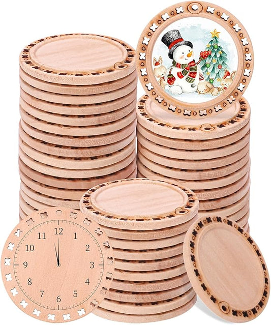 kukmakri 50 PCS Natural Wood Slices - 2.2 Inch Unfinished Wood Discs Craft Kit, Predrilled with Hole Wooden Circles, Ideal for Christmas Ornaments, DIY Wooden Crafts, and Handmade Art Supplies