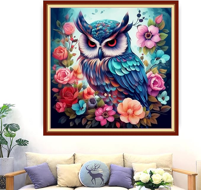dimxvean stamped cross stitch kits,cross stitch kits for adults beginners,embroidery kits full range of cross stitch stamped kits needlepoint kits cross stitch patterns-owl flower 18x18 inch