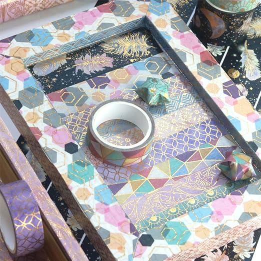 YUBBAEX Mystic Gold Washi Tape Set Wide Silver Foil Masking Tape Decorative for Arts, DIY Crafts, Journal Supplies, Planners, Scrapbook, Card/Gift Wrapping (Geometric Aesthetics)