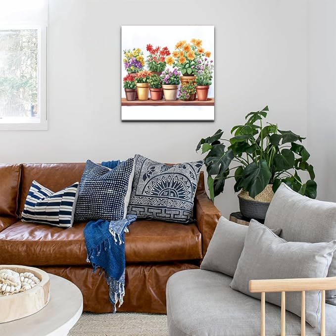 Natuyalo Potted Plant Paint by Number with Frame 12"x12" - Framed Paint by Numbers Kit for Adults Beginners, Flowers Acrylic Painting by Number Kits Framed Ideal Gift