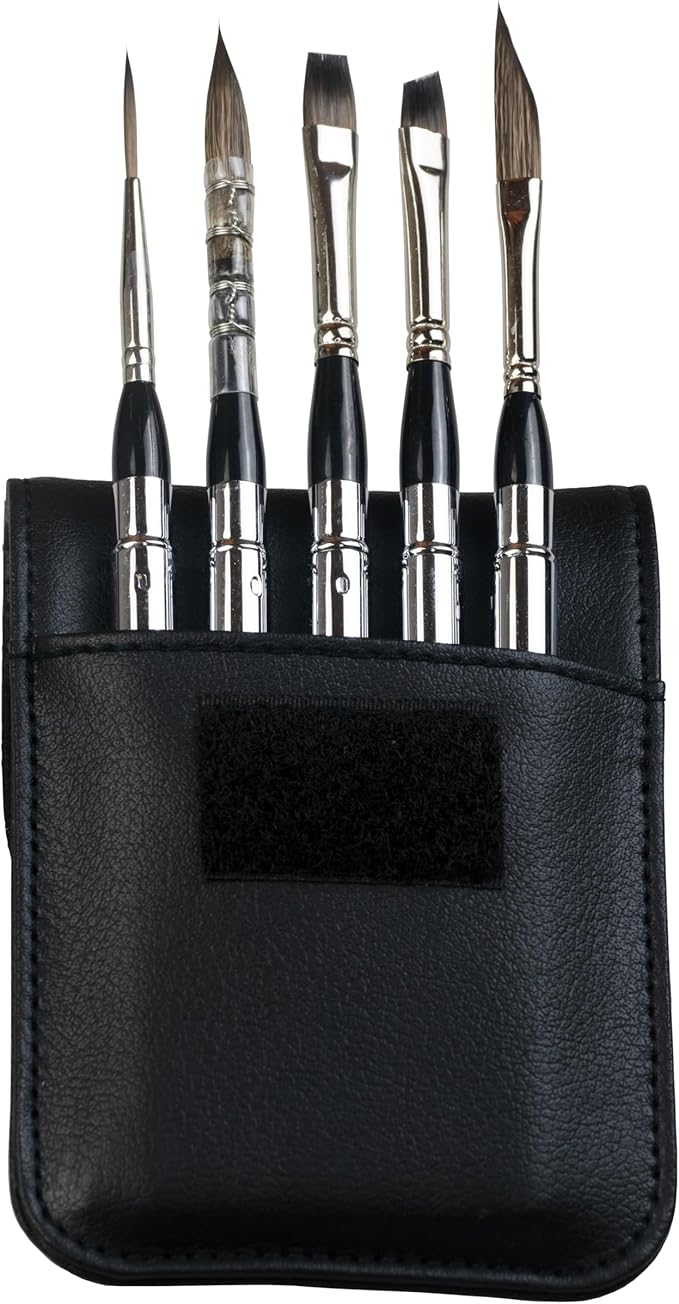 GTS-05 Travel Watercolor Brushes Set,5PCS Professional Paint Brushes, Face,Miniature,Dagger,Flat,Round Paint Brushes for Watercolor,Gouch,Acrylic