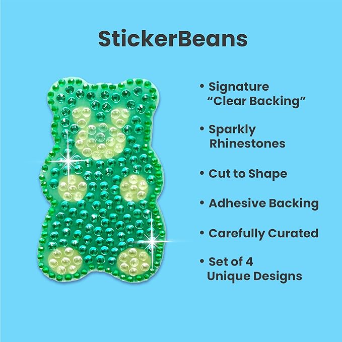 stickerbeans® rhinestone stickers - sweet tooth 4-pack, 2” x 2” unique sparkly cut-to-shape for collecting, trading, decorating laptops, phone cases, scrapbooks - kids, teens, adults