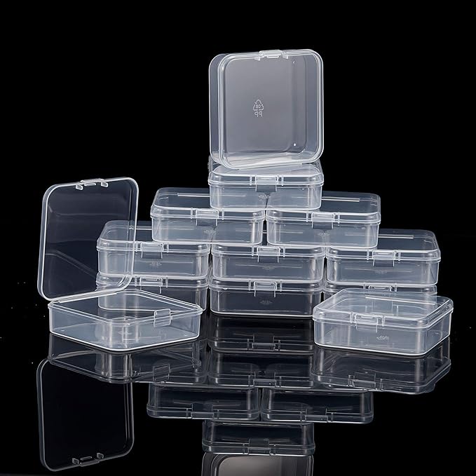 SATINIOR 12 Pack Clear Plastic Beads Storage Containers Box with Hinged Lid for Beads and More (2.52 x 2.52 x 0.79 Inch)