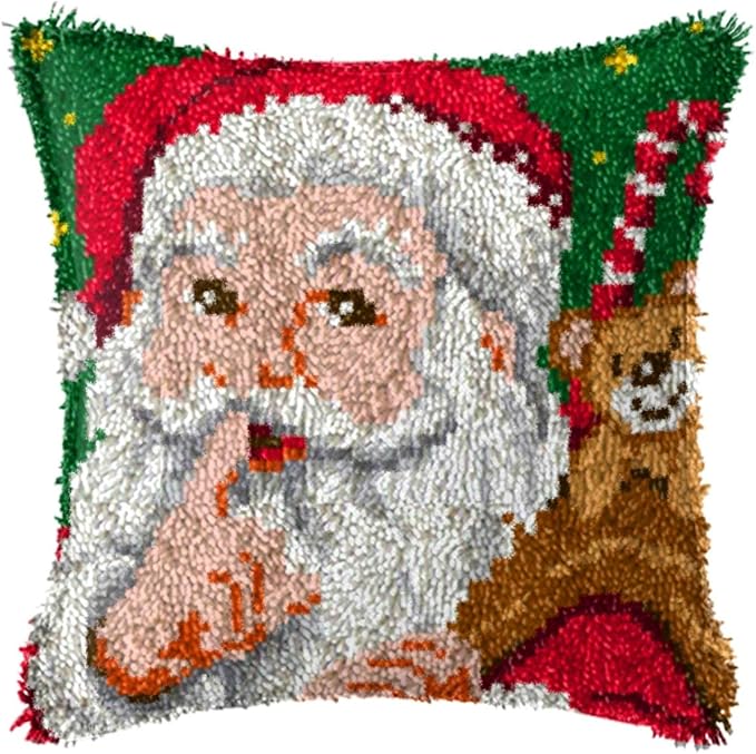 LAPATAIN Latch Hook Kits for DIY Throw Pillow Cover,Needlework Cushion Cover Hand Craft Crochet for Family 17X17inch Christmas