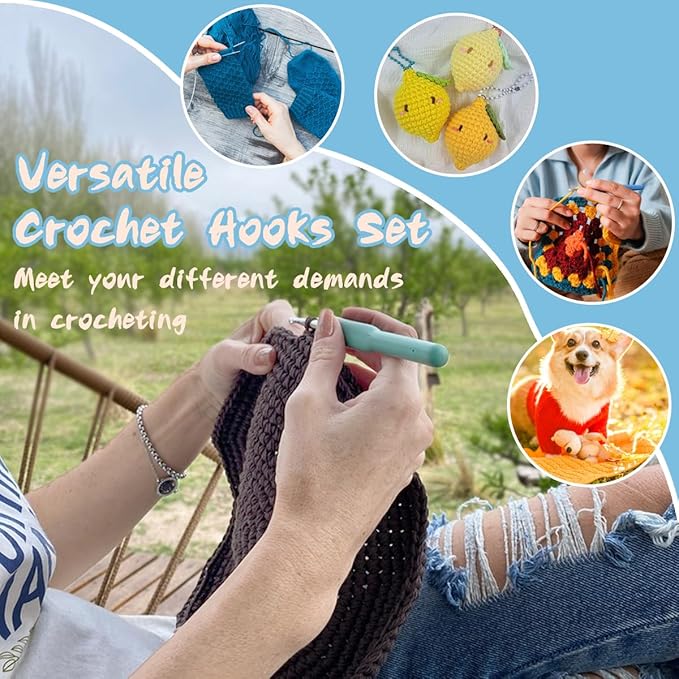 LeCorner Crochet Hooks, 12 Sizes Ergonomic Crochet Hook Set, 2mm-8mm Soft Grip Crocheting Needles Kit for Beginners Arthritic Hands with Knitting Accessories Stroage Bag