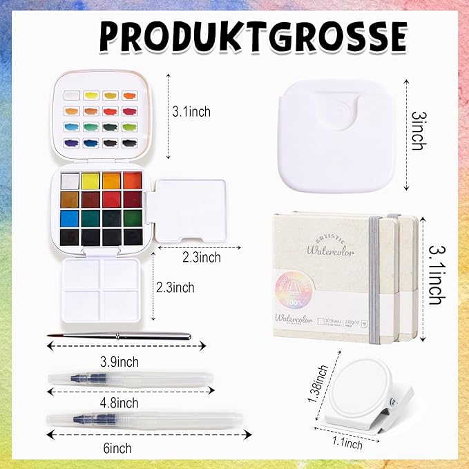 Mini Travel Watercolor Paint Set - Small Pocket Water Colors Paint Set with 16 Colors, Sketchbook, Brush, Clip, Portable Painting Art Kit for Adult, Beginners, Artists & Painting Enthusiasts