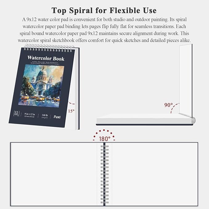 watercolor sketchbook 10"x12", 32 sheets (64 pages) water color paper, 140lb/300gsm watercolor paper, spiral hardcover watercolor notebook for painting, water color sketch books for teens & adults.