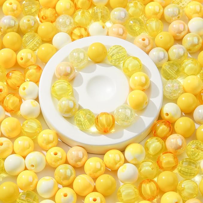 16mm Acrylic Beads 100pcs Yellow Focal Spacer Bead Chunk Bubblegum Beads for DIY Crafting Necklace Bracelet Jewelry Making Keychain (Yellow)