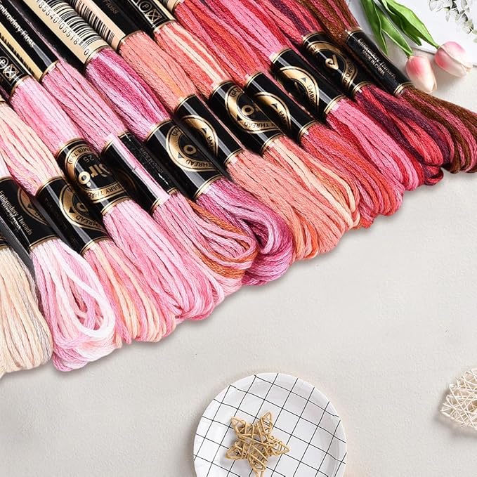 12 Skeins 105 Yards Variegated Cross Stitch Floss Friendship Bracelet String 6 Ply Polyester Colorful Gradient Red Embroidery Thread for Sewing Making Needlecraft Knitting Clothes Stitching