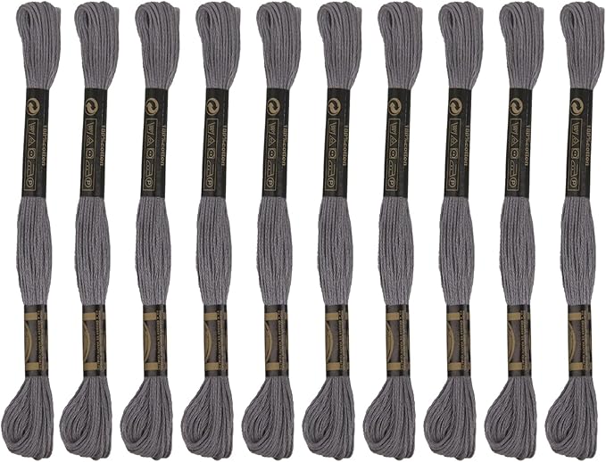 12 Skeins Premium Egyptian Embroidery Floss 9 Yards Each Egyptian Long Fiber Cottons Cross Stitch Thread for Embroidery Projects Bracelet. (12, Dark Grey)