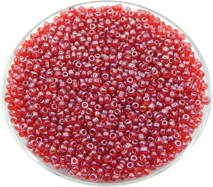 Perlin Glass Seed Beads 4mm 6/0 Round 1100pcs Mini Small Pony Spacer Beads Kit for Jewelry Making Earrings Bracelets Pendants Waist DIY Handmade (Red Shinny)