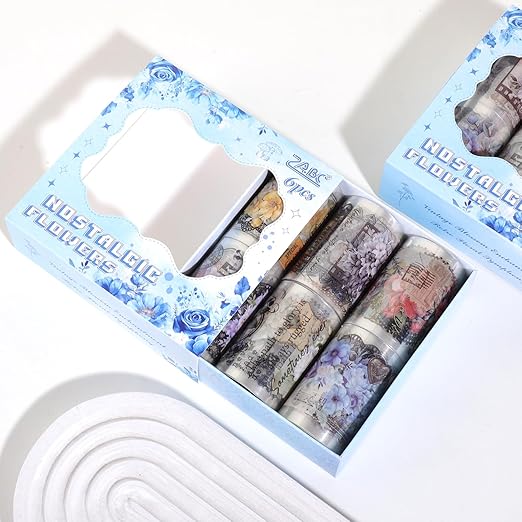 Nostalgic Flowers PET Vintage Floral Washi Tape Set, 6 Rolls Wide Decorative Craft Tape for Journaling Supplies, Scrapbooking, Bullet Journal, Junk Journal, DIY Crafts and Gift Wrapping
