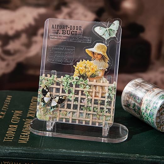 Floral Trellis PET Tape Set - 6 Rolls of Seamless Vintage Balcony & Vine Designs with 1 Metal Clip, Self-Adhesive Waterproof Decorative Tapes for Scrapbook Journal and DIY Décor