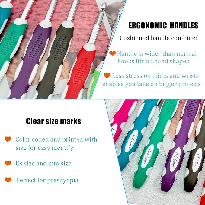 Weabetfu Latest Set of 27 PCS Crochet Hooks Set with Crochet Case Ergonomic Crochet Hook Needles for Arthritic Hands,Standard US Size 2mm-10mm