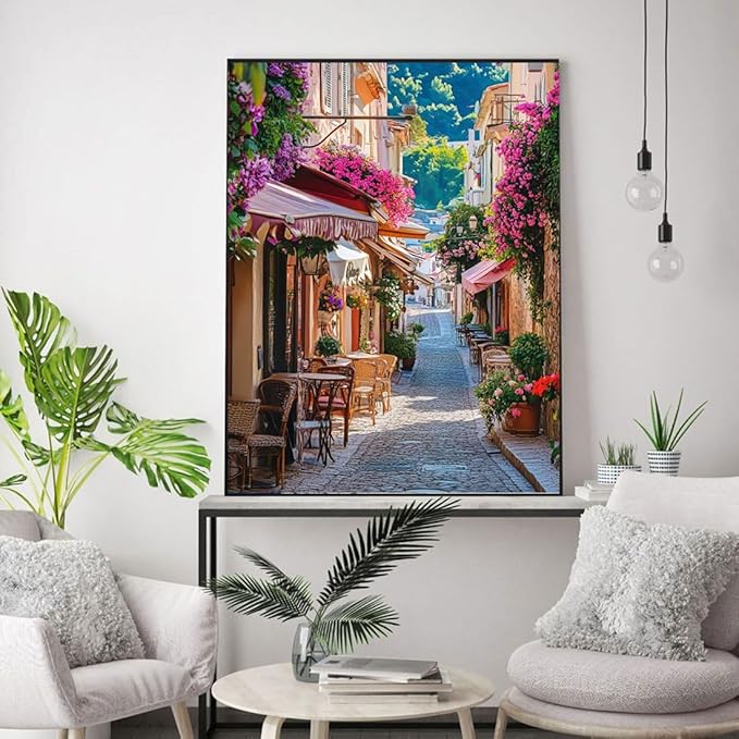 Landscape Stamped Cross Stitch Kits - Flowers Street Scenery Counted Cross Stitch Kits for Beginners Adults Needlepoint Cross-Stitch Patterns Dimensions Needlecrafts Embroidery Kits Arts and Crafts