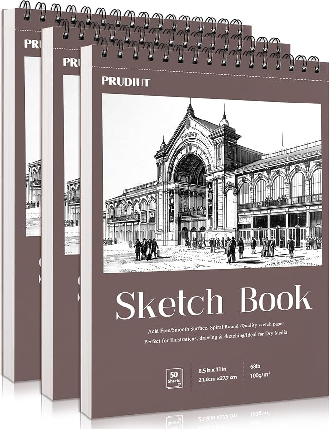 3 Pack Sketch Book 8.5×11 inch, Spiral Bound Sketch Pad 50 Sheets (68lb/100gsm), Acid-Free Sketchbook for Drawing Painting Sketching, Art Paper Drawing Supplies for Teens Adults Artists Ideal Gifts