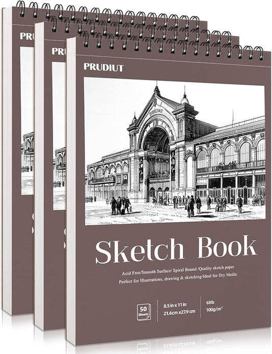 3 Pack Sketch Book 8.5×11 inch, Spiral Bound Sketch Pad 50 Sheets (68lb/100gsm), Acid-Free Sketchbook for Drawing Painting Sketching, Art Paper Drawing Supplies for Teens Adults Artists Ideal Gifts