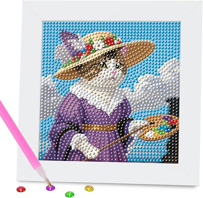 FlyingMage 5D Diamond Art Painting Kits with Wooden Frame, Cute DIY Diamond Art Mosaic Kits for Adults Women Teen, Kawaii Diamond Crafts Arts Full Drill Diamond Dots (Blue+Purple Lady)