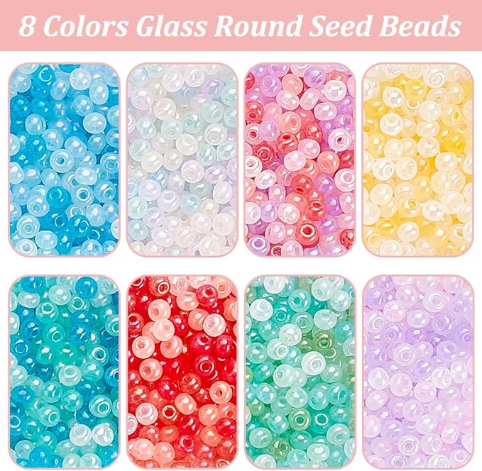 PH PandaHall 2104pcs 3mm Creamy Cloudy Seed Beads 8 Colors Bracelet Glass Beads Round Loose Spacer Beads Small Macaron Beads Glass Round Beads for Bracelet Necklace Jewelry Making DIY Crafts