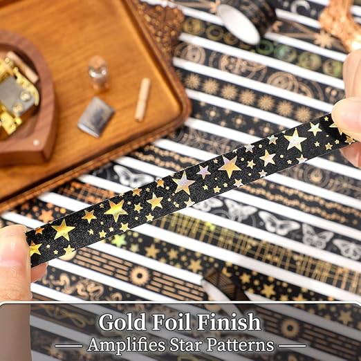 36 Rolls Starry Theme Washi Tape Set with Celestial Patterns - Writeable Decorative Tapes for Scrapbooking, Junk Journal Supplies, Bullet Journaling 0.6" x 79" per Roll