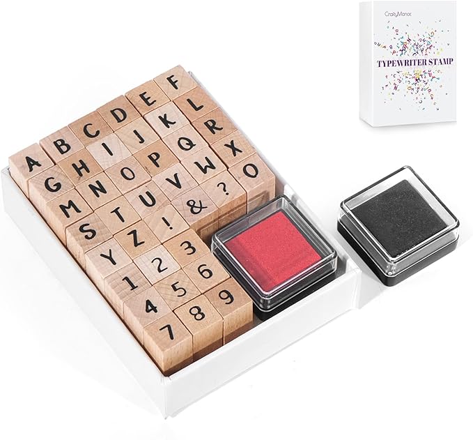 39 PCS Small Letter Stamps and Ink Pad for Crafting, Clay Alphabet Wooden Rubber Stamp Kit, DIY Craft Scrapbook Supplies for Card Making (Small-41PCS)