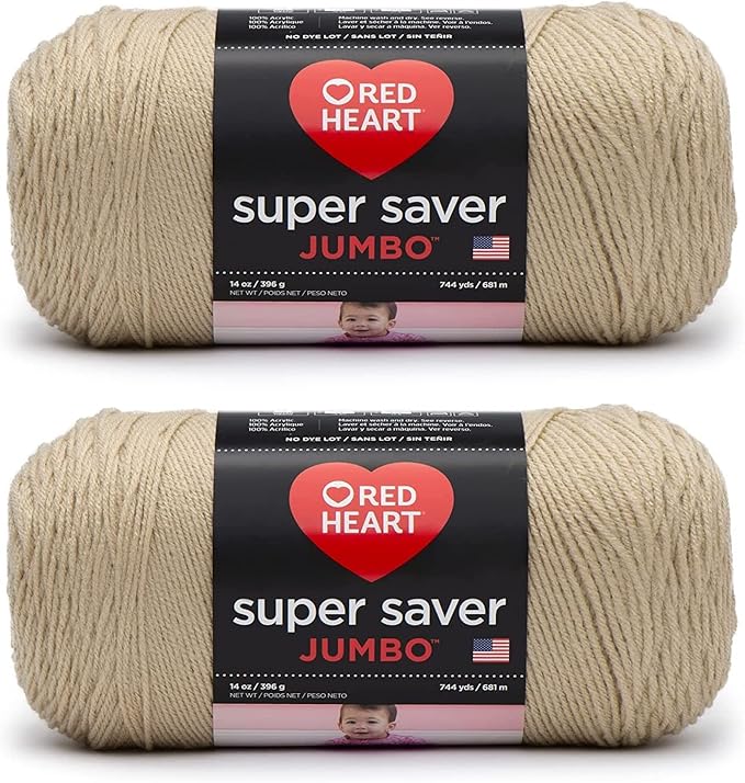 Red Heart Super Saver Jumbo Buff Yarn - 2 Pack of 396g/14oz - Acrylic - 4 Medium (Worsted) - 744 Yards - Knitting/Crochet