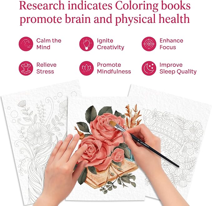 2Pcs Adults Water Coloring Book: 24 Advanced Exquisite Patterns – 100% Cotton 300gsm Paper, A4 Size – for Beginners & Professionals to Enhance & Consolidate Watercolor Techniques (Plant & Nature)
