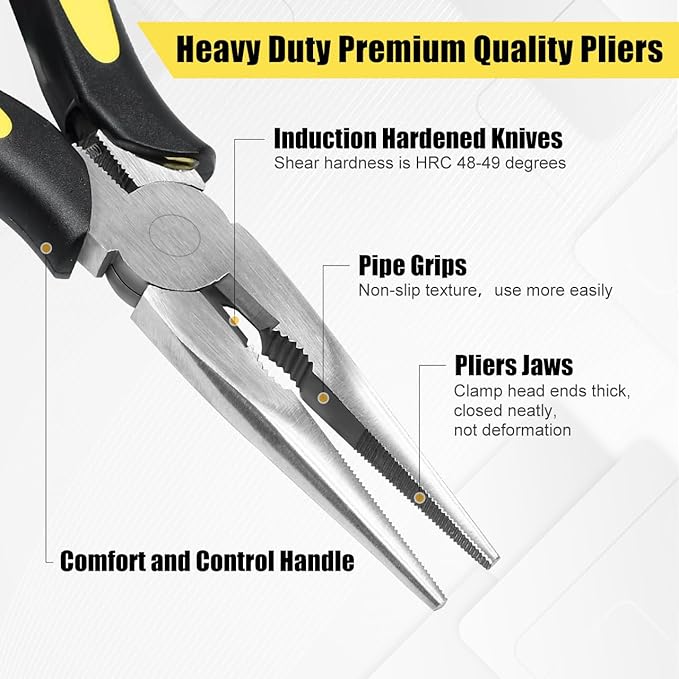 zuzuan premium long needle nose pliers-6’’, paper clamp precision, high carbon steel, soft grip with wire cutter, long nose cutting pliers for home, fishing, jewelry, crafts,2pcs