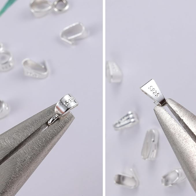8Pcs 925 Sterling Silver Pendant Clasp Pinch Clip Bails for Jewelry Making, Slider Pendant Connectors with Open Loop, Sterling Silver Findings Jewelry Pendants Clasps for Necklace Charms
