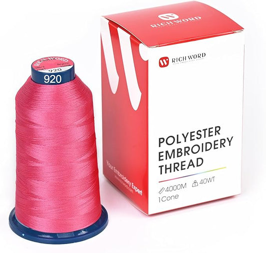 Poolin Embroidery Machine Thread Richword Selected Pink 4000M 40WT Polyester Embroidery Thread – Smooth, Strong Single Spool for Home & Commercial Machines 0920