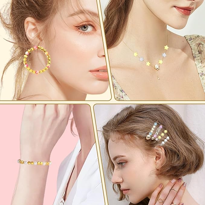 Augshy 700Pcs Star Spacer Beads - 6mm Silver & Gold for Crafts, Jewelry Making, Birthday Party, Friendship & Hair Beads