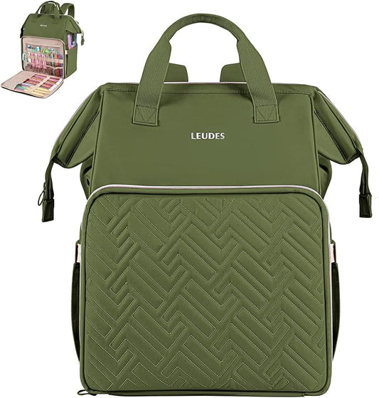 Leudes Knitting Bag Backpack,Yarn Storage Organizer Large Crochet Bag Tote Christmas Gift Yarn Holder Case for Carrying Projects,Knitting Needles (Army Green)