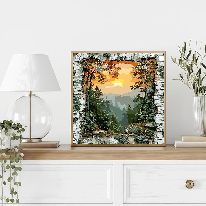 CHWGLFGG Paint by Numbers Kit for Adults Beginner, Forest Landscape Adult Paint by Number Kits on Canvas, DIY Acrylic Oil Easy Painting by Numbers for Home Wall Decor 16X16 inch (Without Frame)