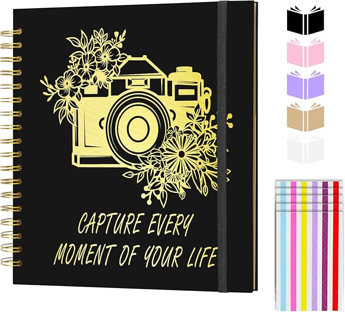 Scrapbook Album 10x10 inch, Travelling Journal Scrap Book Family Scrapbook Scrapbooking Supplies Kits Gift for Couples Anniversary Wedding (black, 10 x 10 inch)