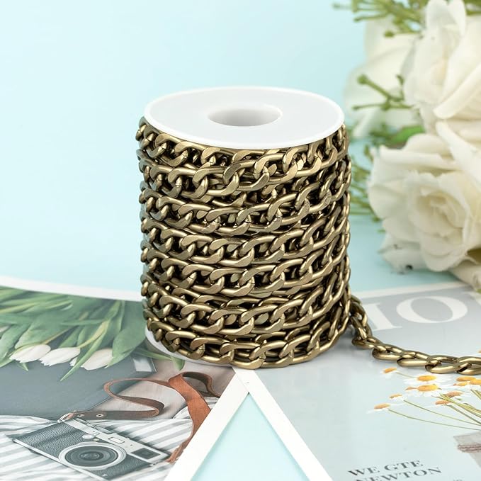 YOUBEIYEE 16.4 Feet Jewelry Making Chain Roll, Bronze Plated Aluminum Curb Cuban Chain Necklace for Women and Men Jewelry Chains Bulk