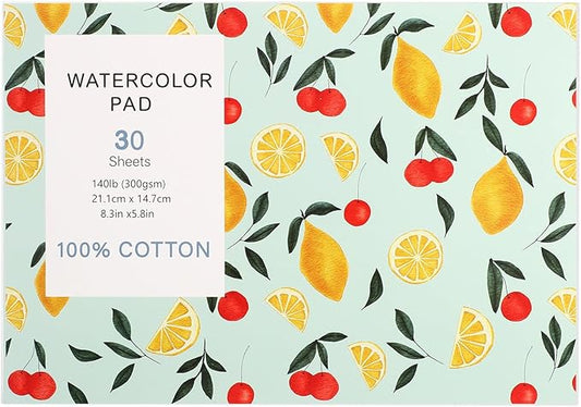 30 Sheets Watercolor Paper Pad, A5 (8.3 x 5.8) Cold Press Watercolor Paper, 140 lb/300 GSM Tearable Water Color Pad for Art Painting, Drawing, Mixed Media, Stocking Stuffers