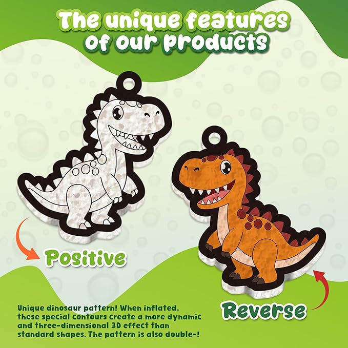 MZYTOZA 3D Art Kit Aqua Magic Puffs Dinosaur - Double-Sided, 15 Mess-Free Paint by Number Craft for Kids, Christmas Gift Idea & Stocking Stuffer, Art Projects with Puff Markers