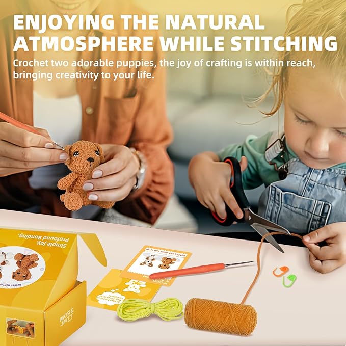 MOREJMTT Crochet Kit for Beginners, Learn to Crochet, Include Easy Knitting Soft Yarn, Step-by-Step Video Tutorial, Hook, Holiday Birthday Gift for Adults (2 Pack Dog)