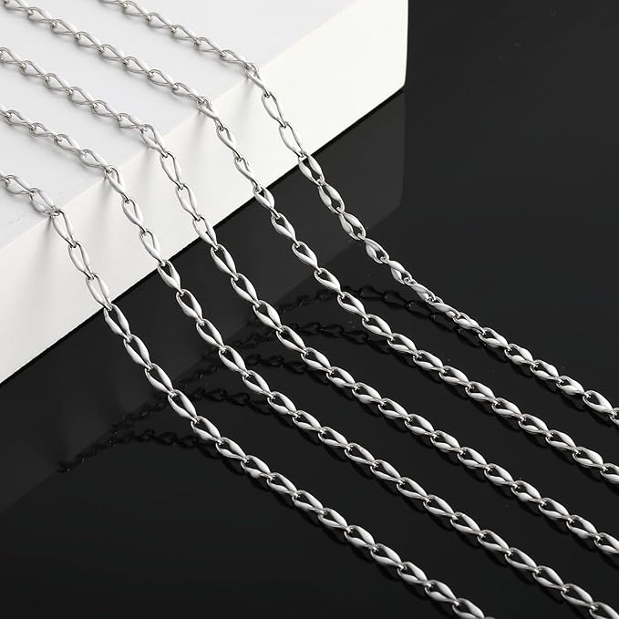 4 Meters White Oil Drip Lip Chain Link Silver Jewelry Chains for Making Jewelry Thin Craft Chain Roll with Lobster Clasps Jump Rings Supply Jewelry Making Findings