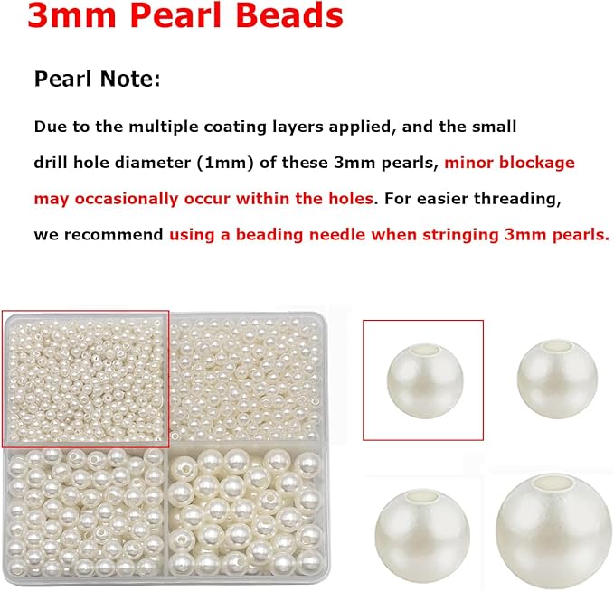 3360pcs Silver Round Beads & Pearl Beads 3/4/6/8mm 4 Size Smooth Ball Bead for Jewelry Making Metal Circle Bead for Bracelet Necklace Earring Making Supply