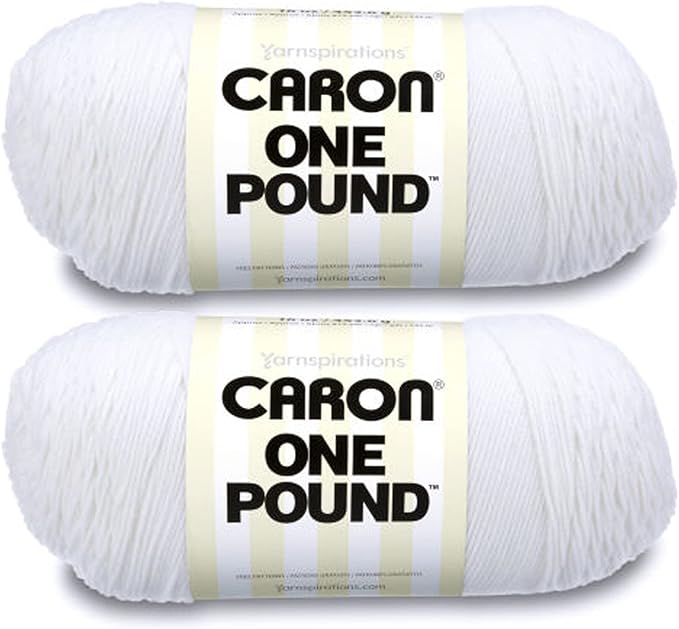 Caron One Pound White Yarn - 2 Pack of 454g/16oz - Acrylic - 4 Medium (Worsted) - 812 Yards - Knitting/Crochet