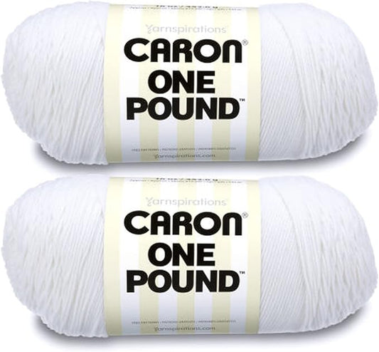 Caron One Pound White Yarn - 2 Pack of 454g/16oz - Acrylic - 4 Medium (Worsted) - 812 Yards - Knitting/Crochet