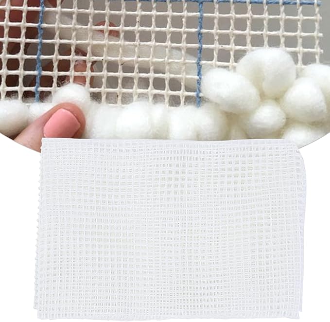 Blank Rug Hooking Mesh, Wooden Handle Crochet Mesh Fabric, Household DIY Hand Made Crocheting Carpet Rug Knitting Mesh Cloth Accessory Tools for DIY (Mesh Cloth 50cm + Wooden Handle Crochet Hook)