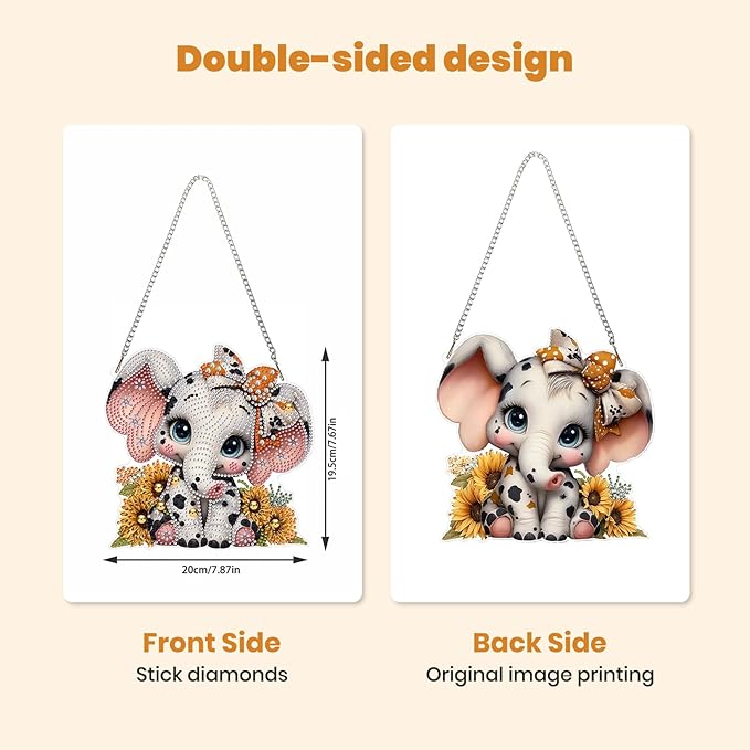 MXJSUA Elephant Diamond Art Hanging Kits for Adults Beginners, Crystal Diamond Suncatchers, Special Shape Diamond Painting Pendant Window Ornament for Home Garden Door Wall Decor