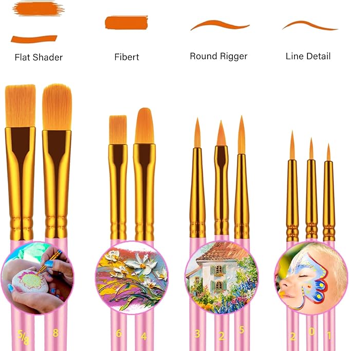 Paint Brushes Set, 20 Pcs Paint Brushes for Acrylic Painting, Oil Watercolor Acrylic Paint Brush, Artist Paintbrushes for Body Face Rock Canvas, Adult Drawing Arts Crafts Supplies, Blush