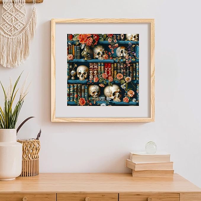 ARPADAMO Bookshelf Diamond Art Kits for Adults,5D Skull Diamond Painting DIY Diamond Art Diamond Painting Kits for Adult,Round Full Drill Diamonds, Diamond Art Kits for Home Decor-14x14inch